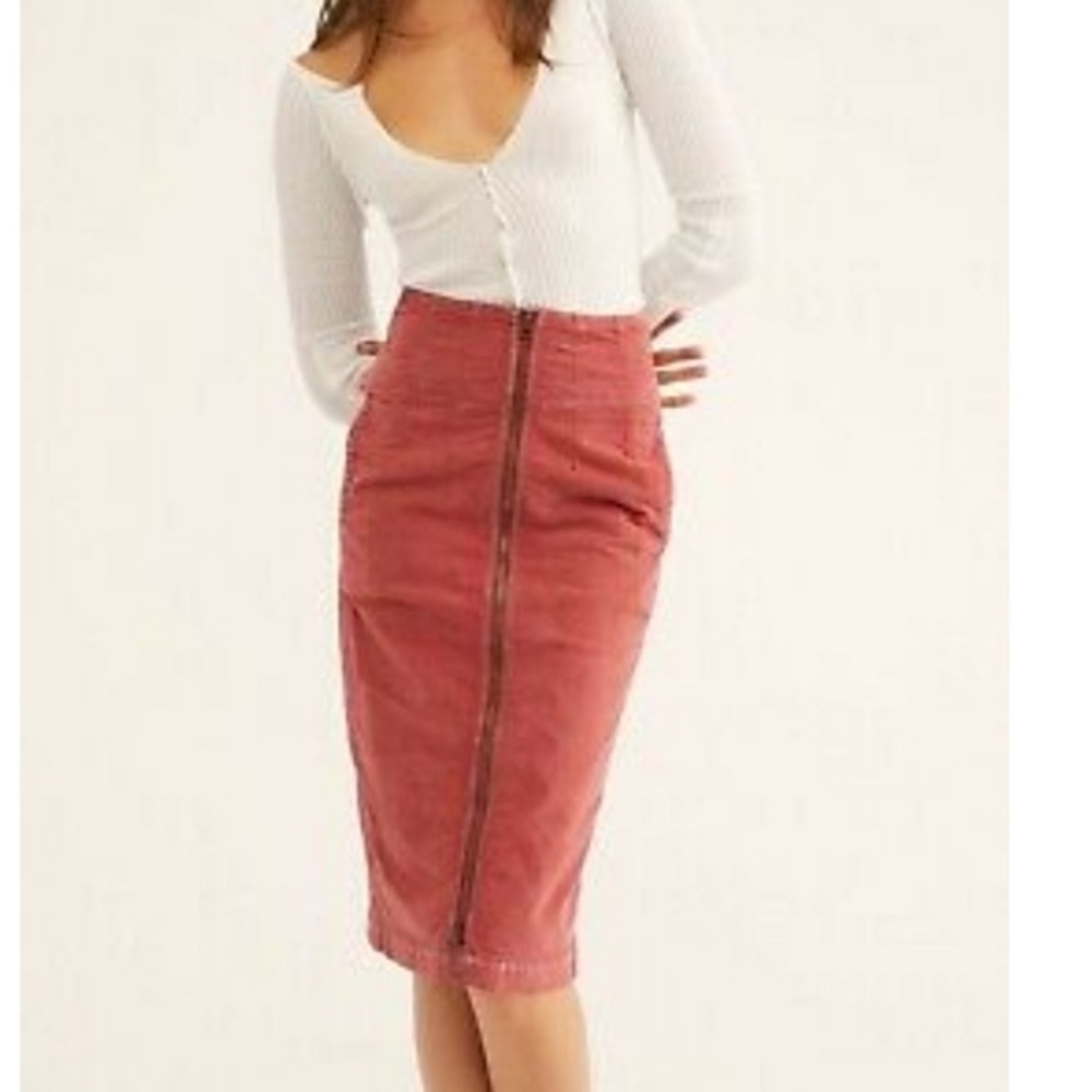 Free People Poppy Red Zip Front Corduroy Skirt